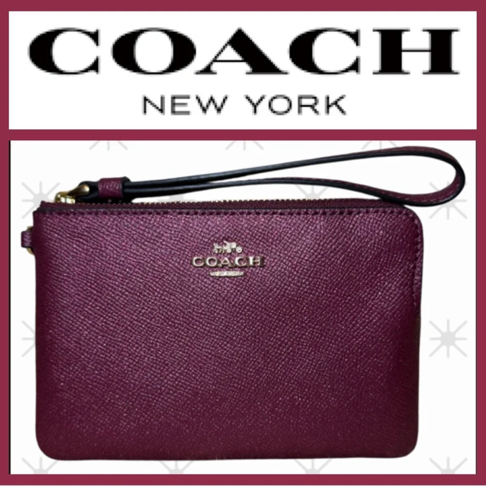 Coach Wristlet in Black Cherry New Corner Zip Wristlet sparkly purple red NWOT - Picture 1 of 9